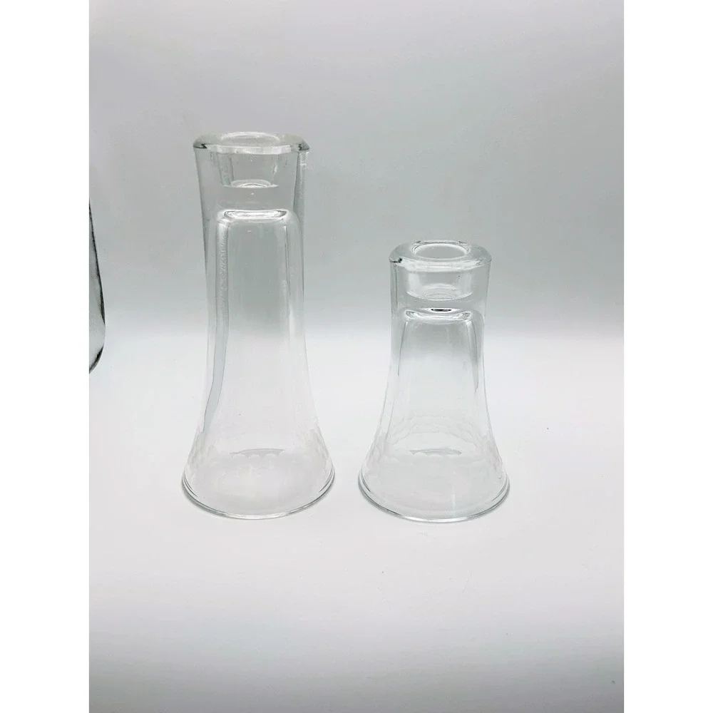 Vintage Clear Glass Taper Candle Holder Set Flared Bell Shape 7
